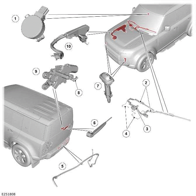 Land Rover Defender Wipers and Washers Component Location, Overview Wipers and Washers